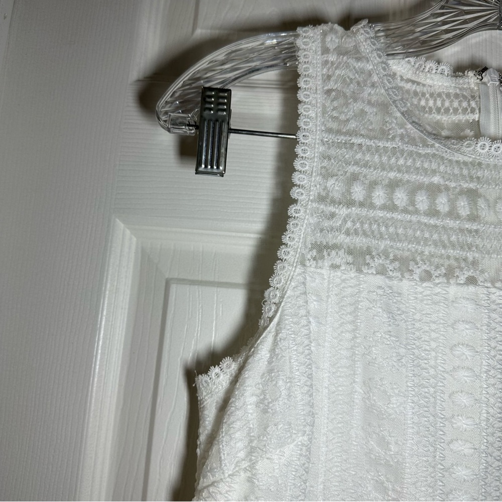Miami White Lace Scoop Neck Sleevless Ruffle Hem Midi Dress Small - Picture 4 of 11